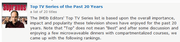 Sopranos top tv series listing article
